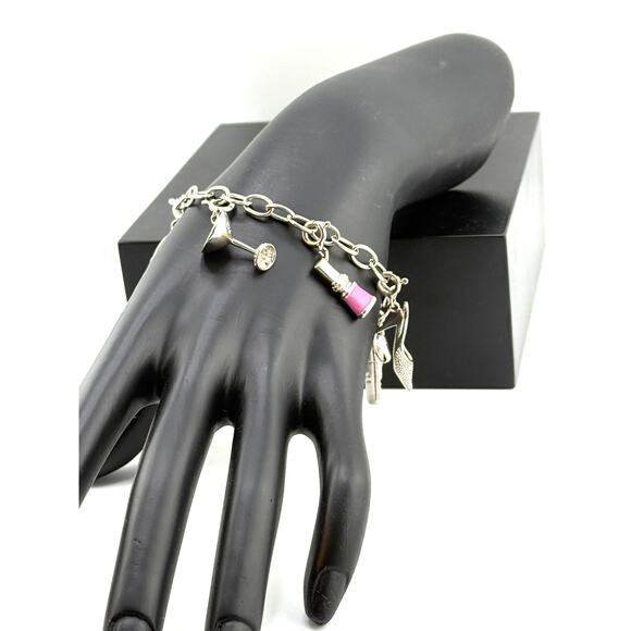 925 Sterling Silver Chain Charm Bracelet - Picture 1 of 5